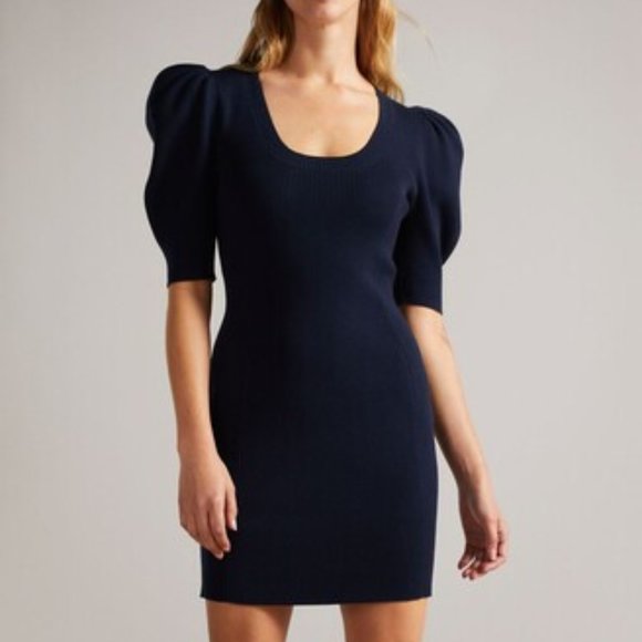 Ted Baker Scoop Neck Bodycon Dress Navy Blue Size TB Size 3 US  8 - Picture 1 of 10